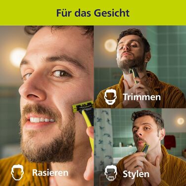 Електричний тример та бритва PHILIPS OneBlade 360 Face & Body QP2834/31 для обличчя та тіла, 3 леза 360, 4 насадки для стрижки (1-5 мм), 2 насадки для тіла, вологоелементне та сухе гоління