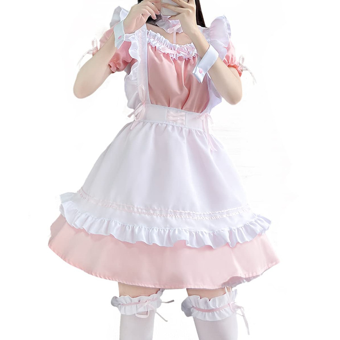 Костюм французької служниці Аніме: комплект для косплею, рожевий, розмір M