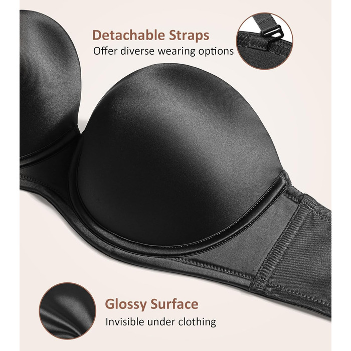 Леморосі: Безшовний бюстгальтер пуш-ап великих розмірів з підтримкою, з кісточками, мультивей, знімні бретелі (75B, чорний)