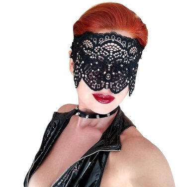 Чорна мереживна маска для жінок з чорними стразами, елегантна маска на пів обличчя, маска для маскараду та карнавалу, мереживна вечірня маска з гумкою (Чорний (білі стрази))