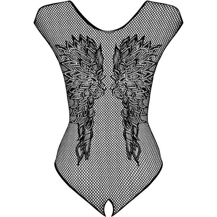 Тіло-комбінезон Obsessive чорного кольору з відкритим декором та прозорим мереживом, розмір S-L