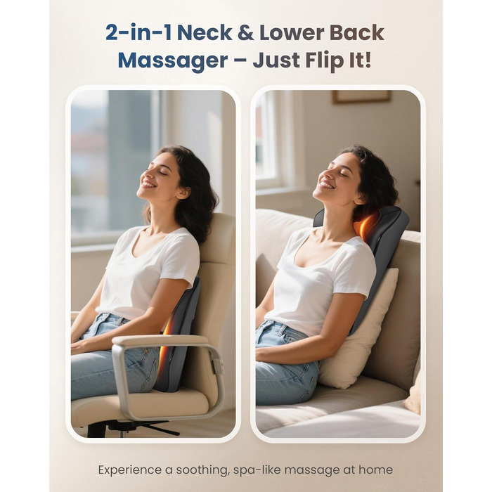 Масажер для шиї та спини COMFIER: Shiatsu 4D розминаючий масажер з підігрівом для ніг та м'язів, чорний