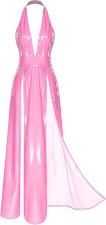 ТіаоБаг: Сукня з ефектом мокрого блиску, без бретелек, з глибоким V-подібним вирізом, з розрізом, рожевого кольору, для дому та вечірок
