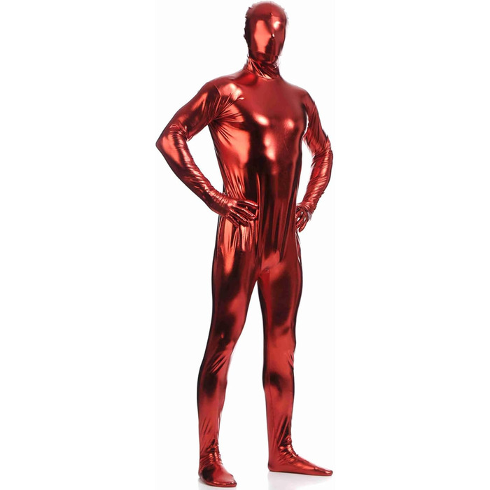 Чоловічий латексний комбінезон з блискавкою, костюм кота, червоний, XL. Ідеально для клубу, Хелловіну, сцени.