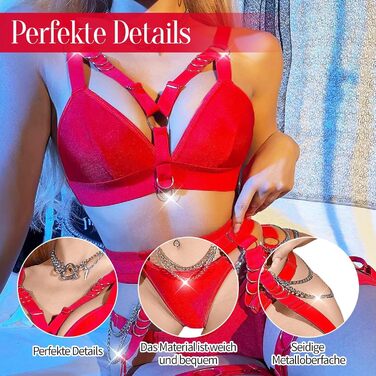 Ексклюзивна жіноча спідня білизна Deou: комплект з бюстгальтером, трусиками, поясом та боді. Червоний (L).