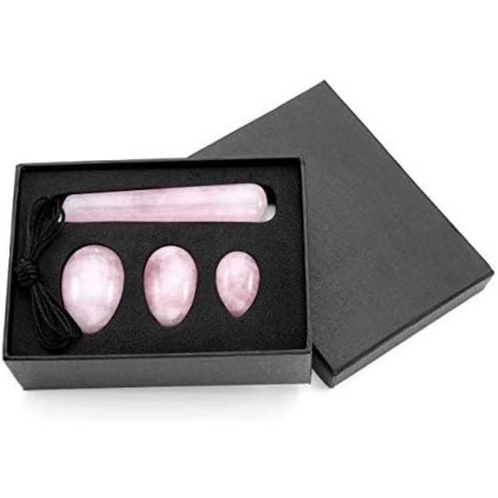 Кристальні Яйця з Рожевого Кварцу для Масажу та Вправ: 3 Розміри, Кристал, Шовкова Шнур