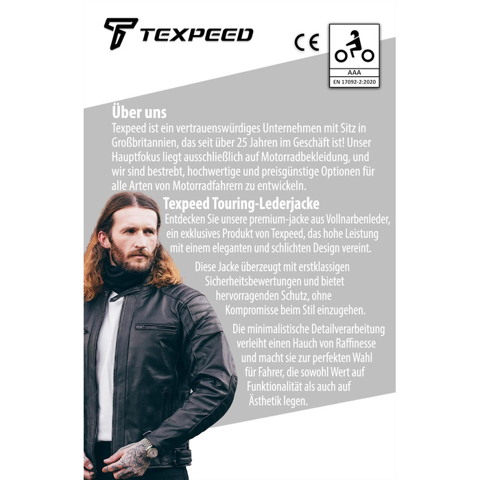 Чоловіча мотокуртка Texpeed зі шкіри з захисними вставками (протекторами), розмір 6XL, колір чорний