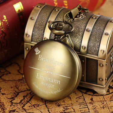 Персоналізований кишеньковий годинник TREEWETO з гравіюванням для чоловіків, кварцовий годинник на ланцюжку, подарунок нареченому або свідку на весілля, Бронза