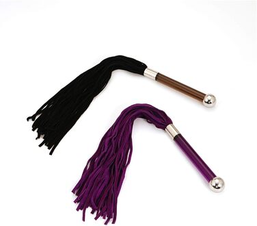 Еротичний плетіль з шкіри - багатофункціональний плетіль з велюрової шкіри з ручкою-скляним дildo (чорний)