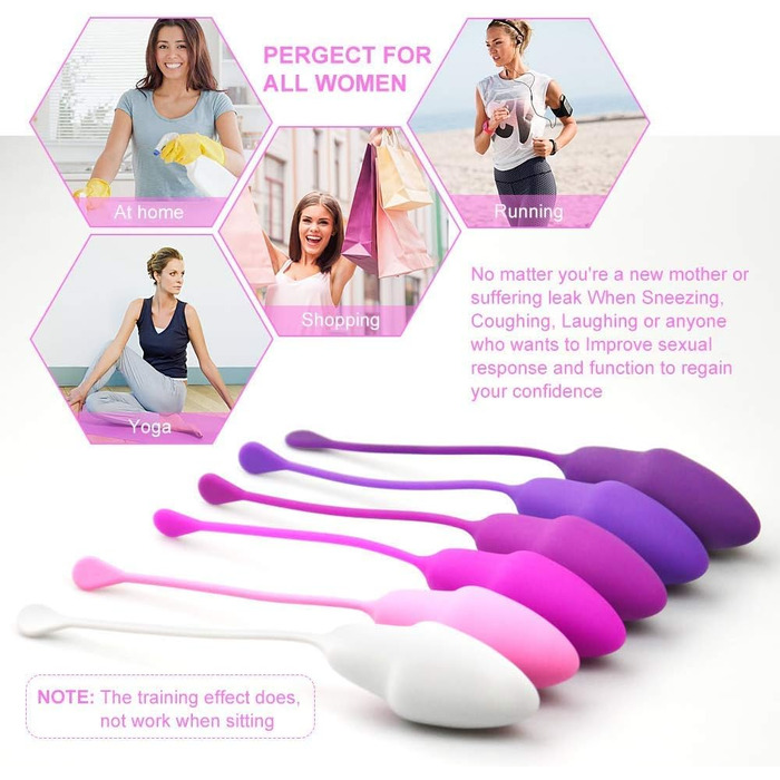 JIELUO Набір тренувальних кульок для підсилення м'язів тазу - 6 шт. для жінок. Тренування м'язів тазу, контроль сечовипускання, сили та координації. Силіконовий тренажер для жінок