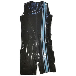 Чоловічий латексний боді з блискавкою спереду GAYLOP. Чорно-синій, без рукавів, великі розміри, індивідуальне пошиття. Леотард, комбінезон