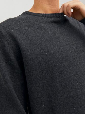 Чоловічий трикотажний джемпер Jack & Jones JJ Basic Knit Crew Neck Noos, темно-сірий меланж, розмір L
