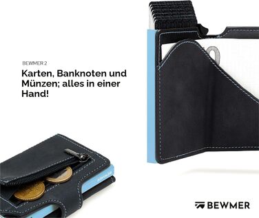 Слім-гаманець BEWMER v2 з RFID-захистом та монетницею для чоловіків та жінок, картхолдер з антиклонінгом для купюр та 9 кредитних карток (чорно-блакитний)