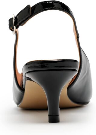 Жіночі елегантні туфлі-човники GENSHUO на низьких підборах (kitten heels) з відкритою п'ятою, чорний лак, розмір 42 EU