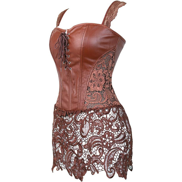 Корсетне плаття Grebrafan з шкіри та мережива для пишних форм, великі розміри (28-30, коричневий)