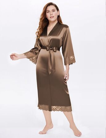 Халат жіночий BABEYOND довгий/короткий, однотонний, мереживний, атласний, шовковий, кімоно, літній, кава