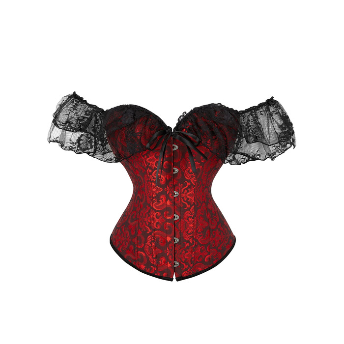 Корсет для жінок з шнурівкою, квітковий принт, вінтажний стиль, під грудьми, застібка спереду, бюстгальтер, талія, формувальна спідня білизна (XXL, B-темно-червоний)
