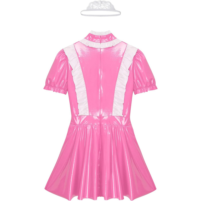 Костюм покоївки Alvivi з ефектом мокрого блиску, міні-сукня з екошкіри, готичний стиль, для карнавалу, Хелловіну, вечірки (4XL, B Рожевий A)