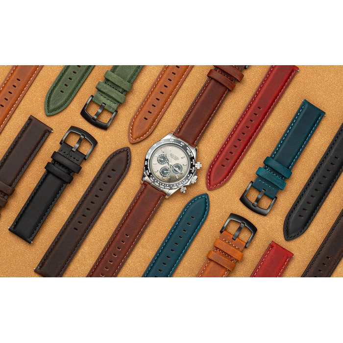 Шкіряний ремінець для годинника та смарт-годинника Vintage Elegant, 18мм, коньячний коричневий (чорна пряжка), з швидким випускам