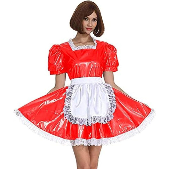 Сукня служниці, короткий рукав, ретро-стиль, Лоліта, PVC, темно-зелений, 3XL