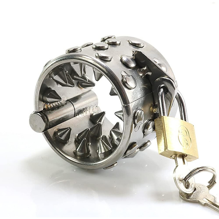 Сталевий кільцеподібний пристрій для чоловіків з шипами, для розтягування яєчок, кільце для яєчок, бондേജ്, замок для яєчок, сталевий еротичний аксесуар для чоловіків (L)