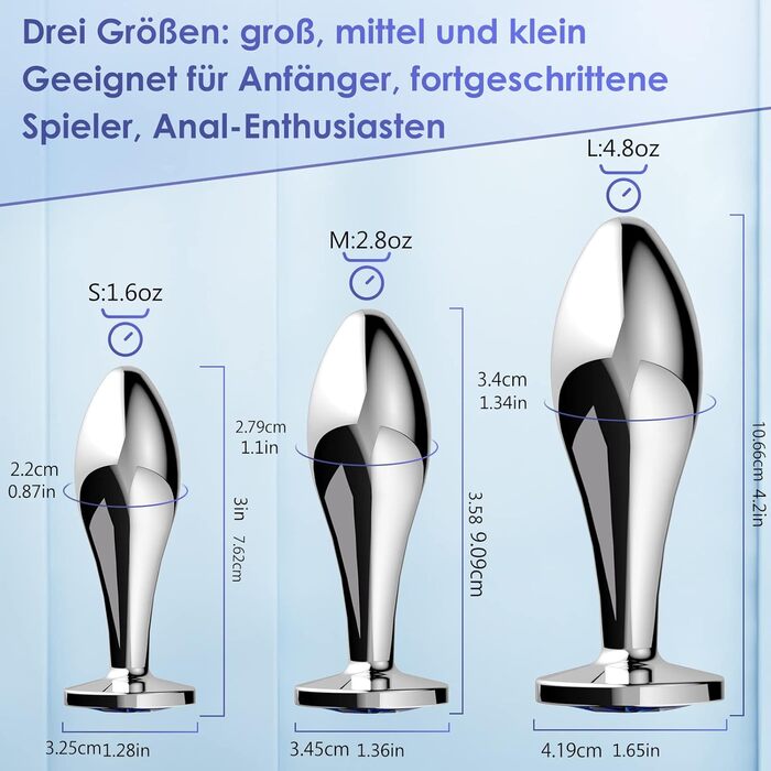 Набір металевих анальних пробок 3 шт. з кристалічною алмазною накінечкою. 3 розміри (малий, середній, великий). Безпечний медичний метал, для початківців та досвідчених, для пар. Анальні іграшки для чоловіків та жінок