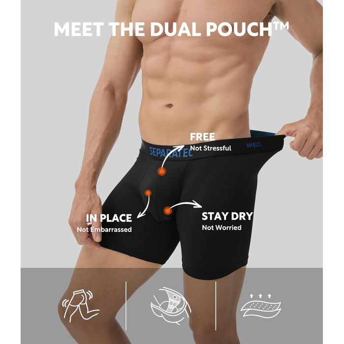 Боксерки чоловічі Separatec 7 шт. з подвійним мішечком, бамбукові, дихаючі, м'які (S, кольори: сіро-блакитний/темно-синій/оливковий/чорний/темно-сірий/темно-фіолетовий/сіро-ліловий)