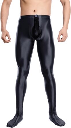 Чоловічі лосини-легінси, блискучі, з підтягнутим силуетом, з підтяжками, напівпрозорі, чорні, розмір L