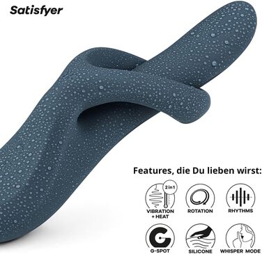 Satisfyer Heat Flex 4: вібратор-зайчик з підігрівом, 23 см, сірий | Зігріваючий, обертаючий, водонепроникний | USB, силікон