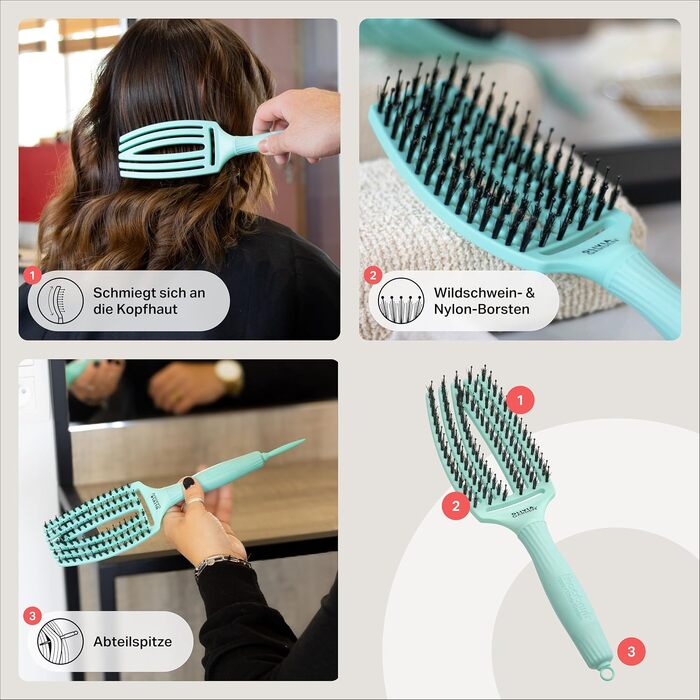 Щітка для волосся Olivia Garden Fingerbrush Care Iconic (Mint, Medium) — розплутуюча щітка з щетиною кабана та нейлоном для блиску та гладкого стайлінгу