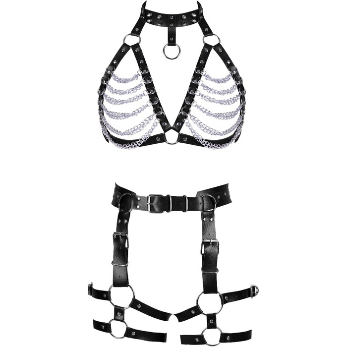 Чорний шкіряний пояс-стрінг з кільцями для тіла - аксесуар для фотосесій, танців, костюмів на Хелловін, готичний стиль, універсальний розмір