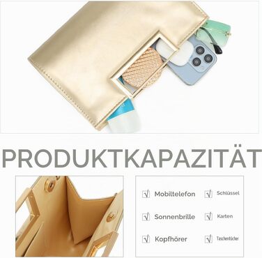 Жіночий вечірній клатч EVEOUT із штучної шкіри зі знімним ланцюжком, елегантна сумка для весіль, вечірок та щоденного використання (Золотий)