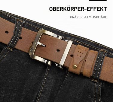 Шкіряний ремінь чоловічий BISON DENIM коричневий, 38 мм, ретро-стиль для джинсів та бізнес-одягу, з металевою пряжкою та подарунковою коробкою (105 см, W71792)