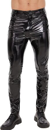 Латексні штани чоловічі Ausing, довгі, з штучної шкіри, слім-фіт, байкерські з кишенями, еластичні, для рейву, костюми, клубний одяг, чорні, розмір M