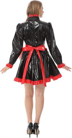 Костюм горничної JOLINE з високим коміром з ПВХ шкіри, чорний, XXL. Костюм для перевдягання, французький стиль