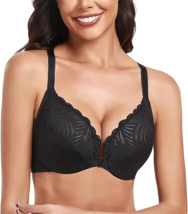 Чорний бюстгальтер BH 85C для великих грудей, класичний, з підтримкою, квітковий принт, без пуш-ап, закритий спереду