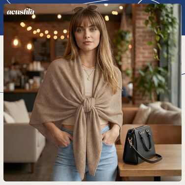 Жіночий шарф-пашміна ACUSHLA з 100% мериносової вовни, трикутний пончо-стола, колір верблюжий, 185x70 см