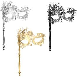 Набір з 3 венеціанських масок для жінок JewelryWe: металеві маски з стразами для карнавалу, Хелловіну, маскараду, з держателем