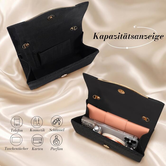 Жіночий вечірній клатч Abendhandtaschen з блискітками та паєтками, елегантна сумка-конверт для весіль та вечірок з відстібним ланцюжком (чорний)