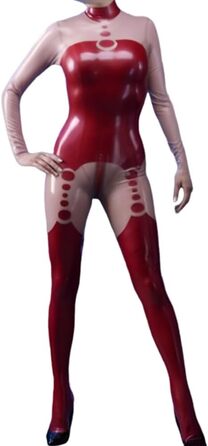 Костюм-комбінезон з прозорого матеріалу та червоної шкіри, з блискавкою спереду, облягаючий, фетиш, клубний, для дорослих, XXL