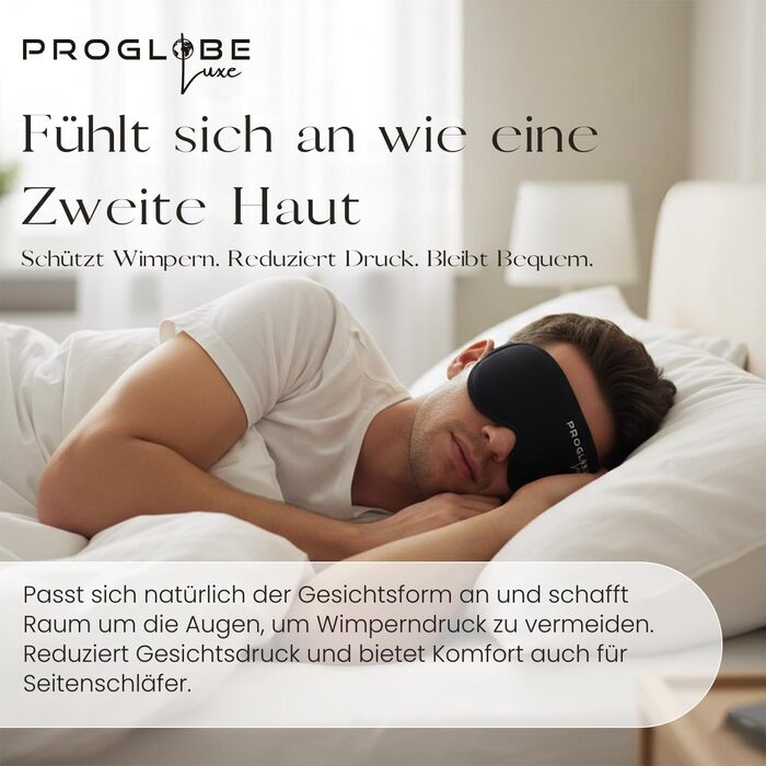 Маска для сну Proglobe Luxe 3D — світлонепроникна м'яка маска для очей для сну на спині та боці, дихаюча та комфортна (чорна)