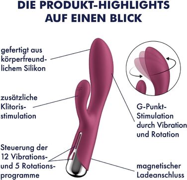 Satisfyer Spinning Rabbit - вібратор-зайчик | Стимуляція G-точки та клітора | Іграшка для дорослих з силікону | 12 вібрацій та 5 програм обертання | (Полуниця)