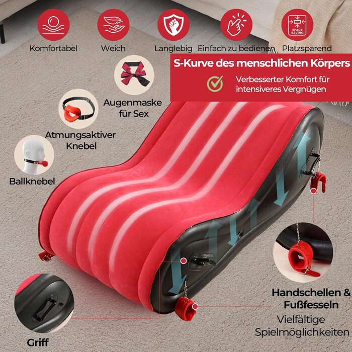 Набір інтимних аксесуарів Sex Möbel: подушка та рампи для еротичних розваг, стілець, пристосування для BDSM, з інтегрованим страподавачем.