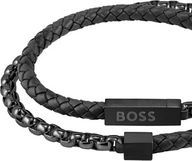 Чоловічий браслет BOSS Jewelry колекція BLENDED зі сталі та натуральної шкіри - 1580150M