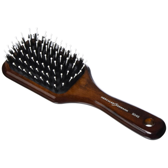 Масажна щітка для волосся HERCULES SÄGEMANN Paddle Brush, дерев'яна, з натуральною щетиною кабана та нейлоновими штифтами, коричнева