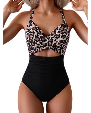 Купальник жіночий спортивний Plus Size, Push-up, з леопардовим принтом, чорний, розмір XL