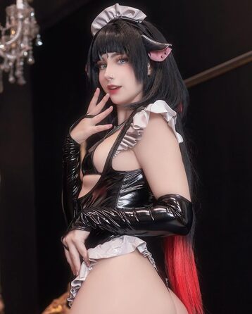 Костюм горничної KORURACUB з преміум-шкіри PU, жіноча спідня білизна в стилі горнички (чорний та білий, M)