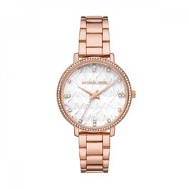 Жіночий годинник Michael Kors Pyper кварцовий, сталевий браслет, колір рожеве золото та білий циферблат