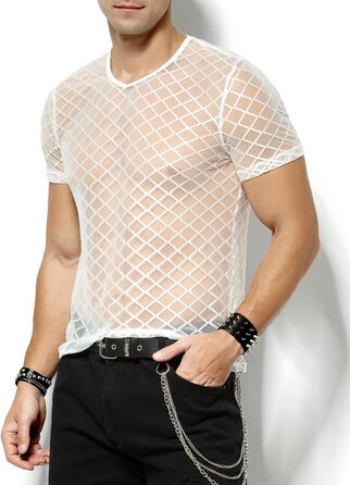 Мускульна футболка з короткими рукавами Casey Kevin Herren, сітка, мереживо, сітчаста сорочка для чоловіків (S, A2-білий)
