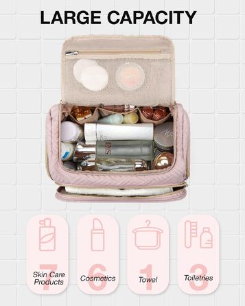 Дорожня косметичка BAGSMART для жінок, велика сумка-органайзер для косметики та аксесуарів з ручкою, рожева (M)
